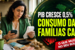 Mulher analisando despesas enquanto o PIB do Brasil cresce 0,5% e o consumo das famílias cai