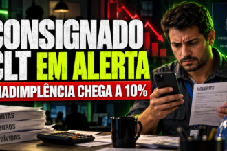 Trabalhador preocupado analisando parcelas do empréstimo consignado CLT e o orçamento mensal.