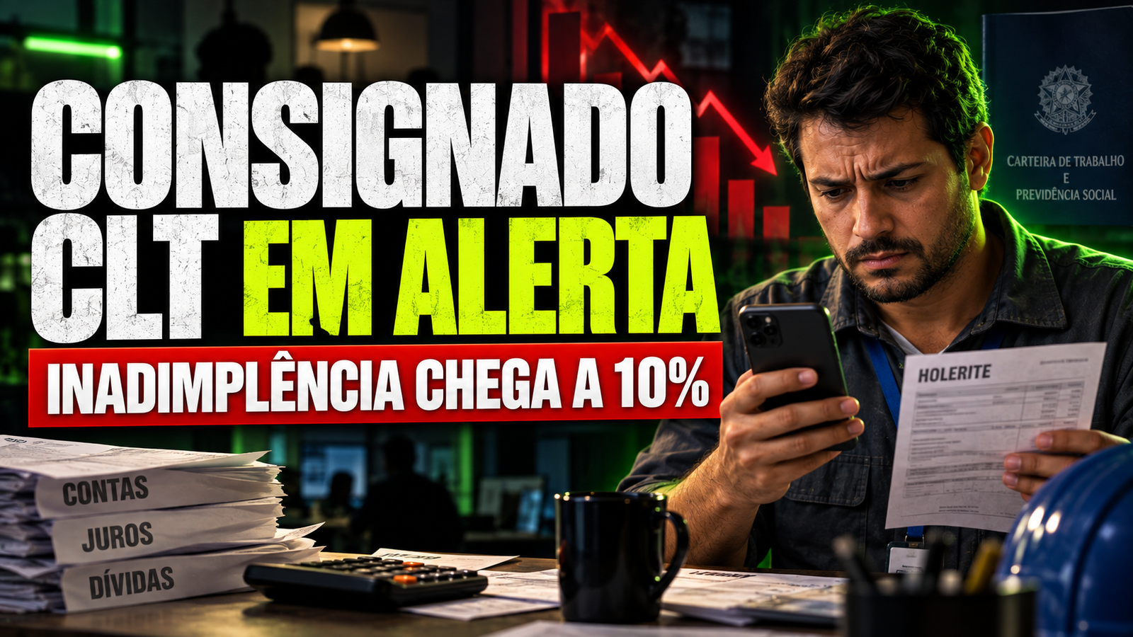 Trabalhador preocupado analisando parcelas do empréstimo consignado CLT e o orçamento mensal.