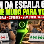 Trabalhador cansado na escala 6x1 e família aproveitando dois dias de descanso